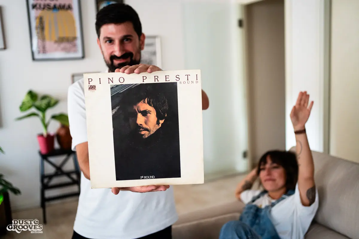 Giovanna Fiorentino & Valerio Iuliano, also known as the DJ duo Raregems, photographed at their house in Parma, Italy with their vinyl record collection for Dust & Grooves Volume 2 book. 