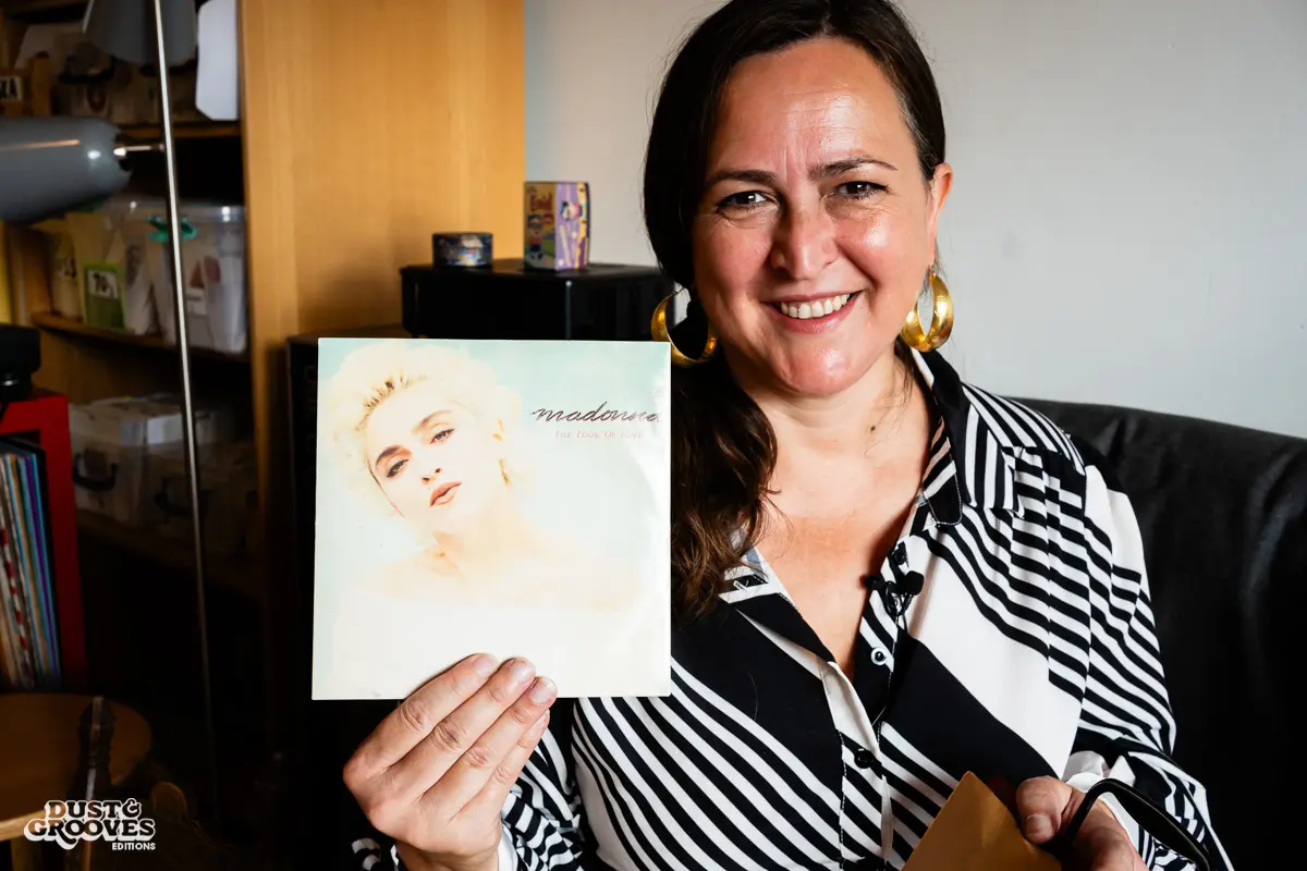 Zoë Baxter, AKA Lucky Cat Zoë, photographed at her London apartment, with her East Asian and Reggae vinyl record collection for Dust & Grooves Volume 2 book.