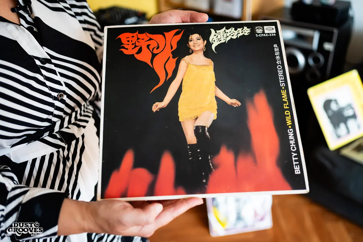 Zoë Baxter, AKA Lucky Cat Zoë, photographed at her London apartment, with her East Asian and Reggae vinyl record collection for Dust & Grooves Volume 2 book.