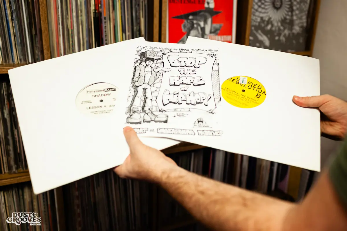 Cut Chemist, AKA Lucas McFadden, Music producer, recording artist and a vinyl record collector, is pictured in home studio in Los Angeles with his collection, photographed for Dust & Grooves Vol. 1.
