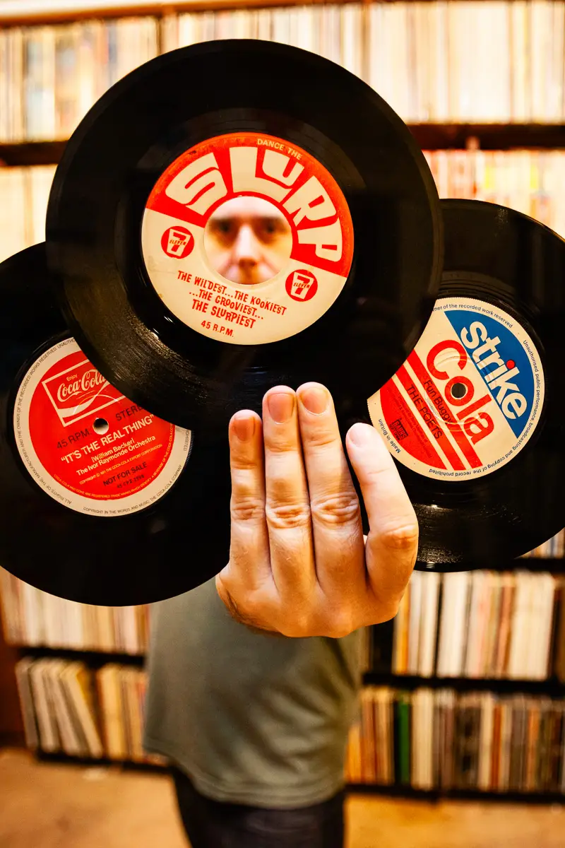 Cut Chemist, AKA Lucas McFadden, Music producer, recording artist and a vinyl record collector, is pictured in home studio in Los Angeles with his collection, photographed for Dust & Grooves Vol. 1.