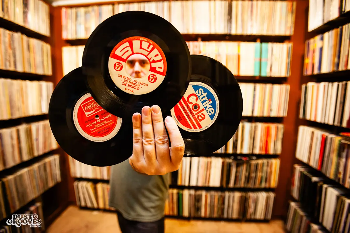 Cut Chemist, AKA Lucas McFadden, Music producer, recording artist and a vinyl record collector, is pictured in home studio in Los Angeles with his collection, photographed for Dust & Grooves Vol. 1.