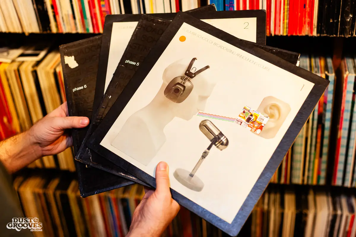 Cut Chemist, aka Lucas McFadden, music producer, recording artist, and vinyl record collector, is pictured in his home studio in Los Angeles with his collection, photographed for Dust & Grooves Vol. 1.