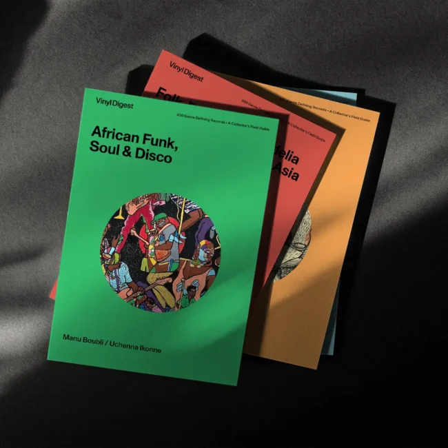 The four Vinyl Digest books by Dust & Grooves: Spiritual & Cosmic Jazz, African Funk, Soul & Disco, Gospel Soul, and Folk, Rock & Psychedelia in South & Southeast Asia.